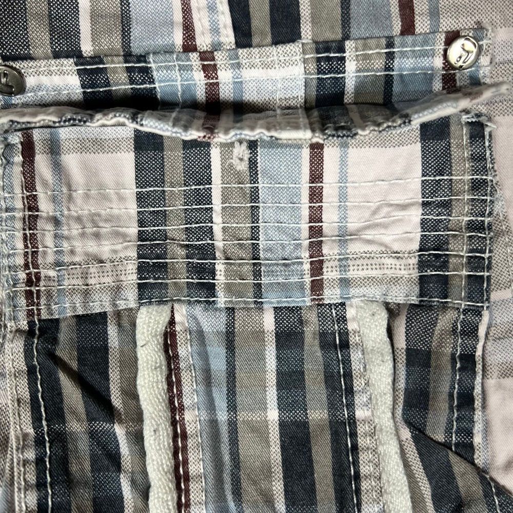 Fried Denim Mens Plaid Cargo Shorts Blue Grey‎ White Cotton 34 Utility G-Unit - Picture 15 of 16